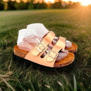 Weeboo Summer-2 Metallic Copper Double Buckle Slip On Slide Sandals Women’s 8.5
